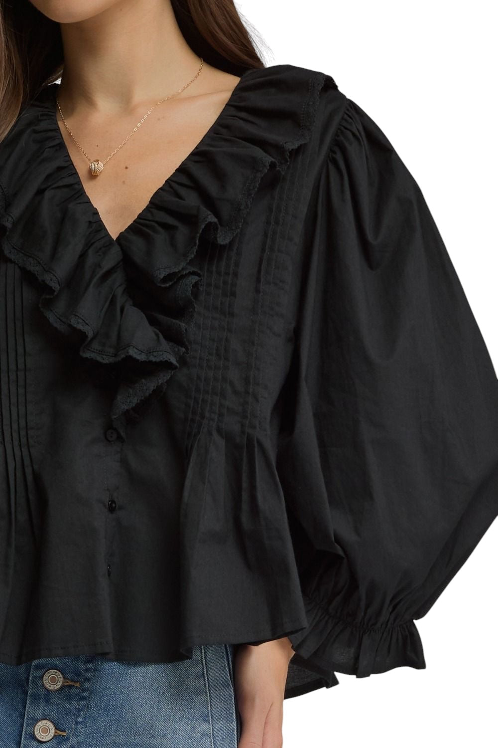 Ladies Black Ruffle Blouse