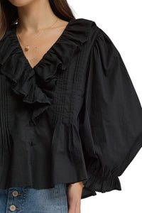 Ladies Black Ruffle Blouse