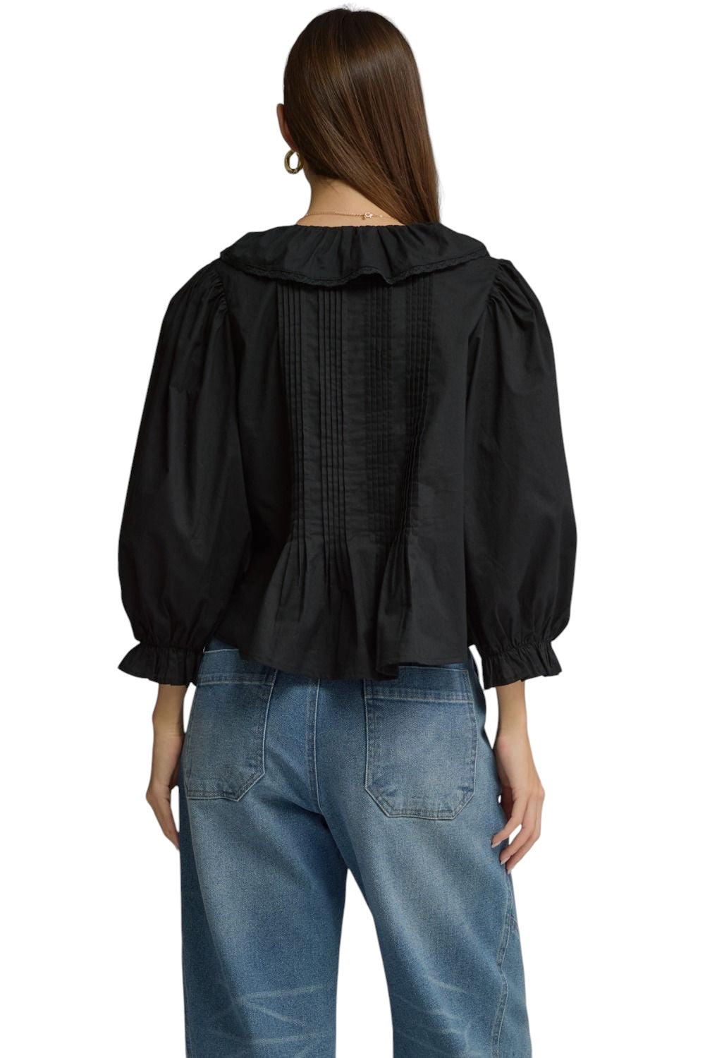 Ladies Black Ruffle Blouse