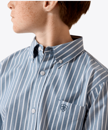 Boy's Ariat Pro Delaney Real Teal Banker Stripe Shirt