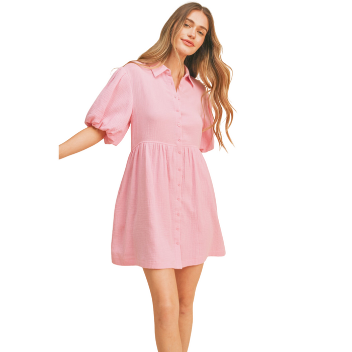 Women's Cool Pink Button Down Dress