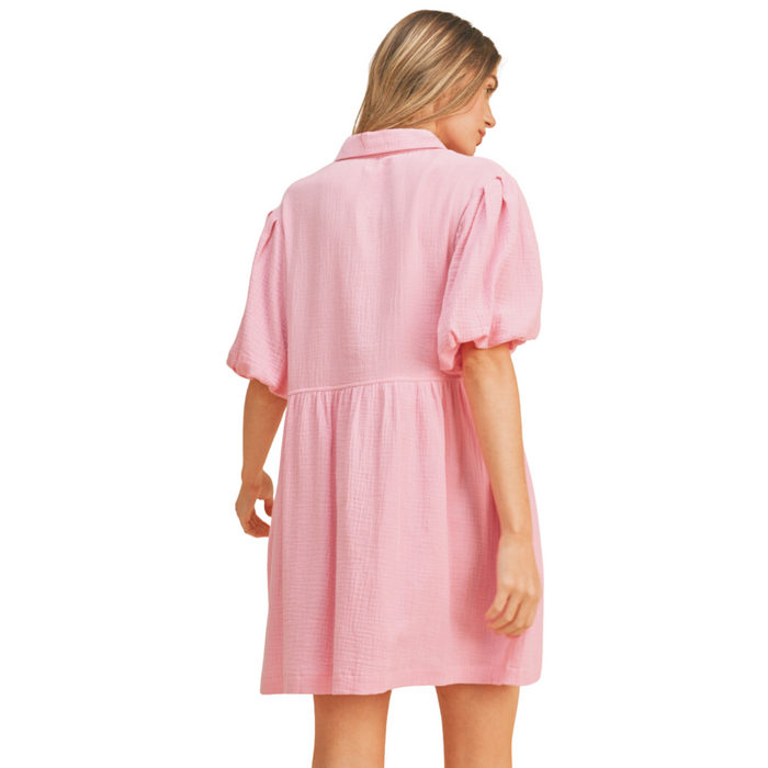 Women's Cool Pink Button Down Dress