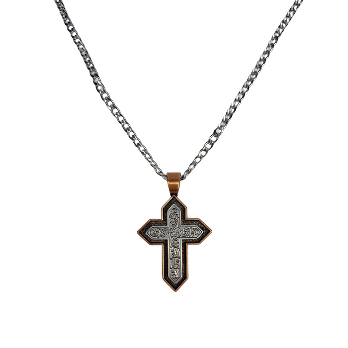 Men's Copper Cross Necklace 24" Chain