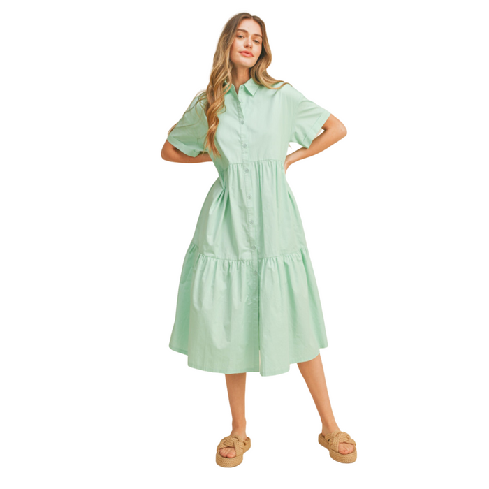 Women's Mint Collared Neck Tiered Dress