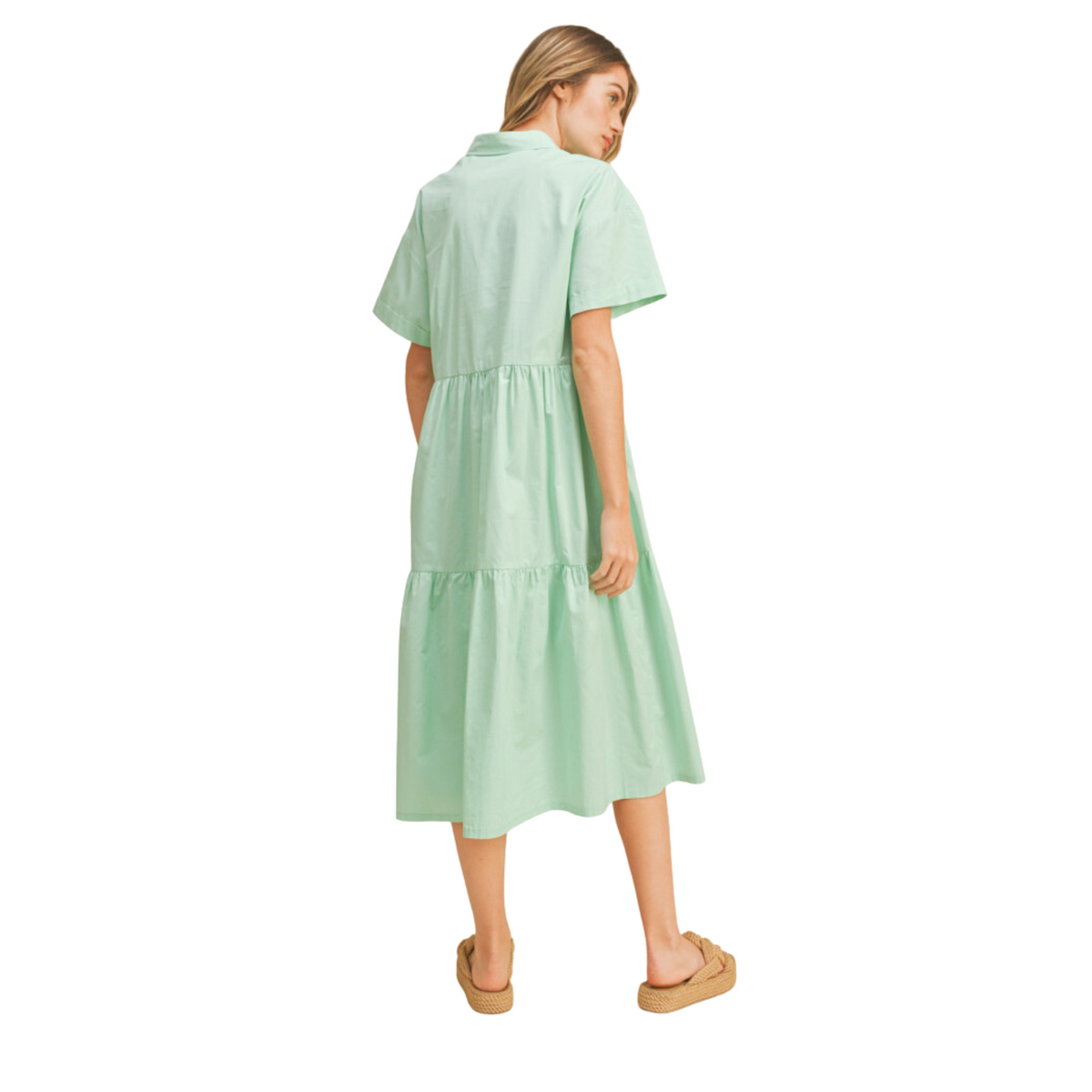 Women's Mint Collared Neck Tiered Dress