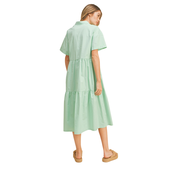 Women's Mint Collared Neck Tiered Dress