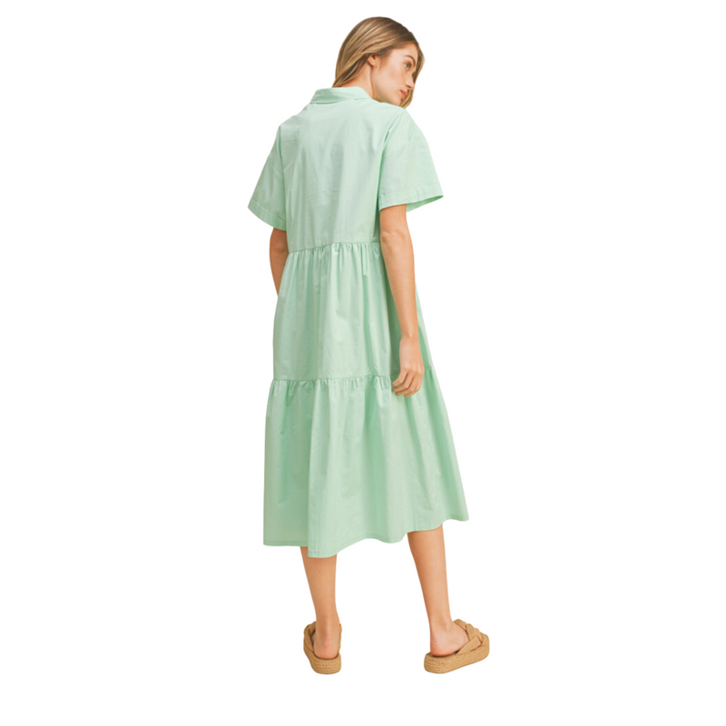 Women's Mint Collared Neck Tiered Dress