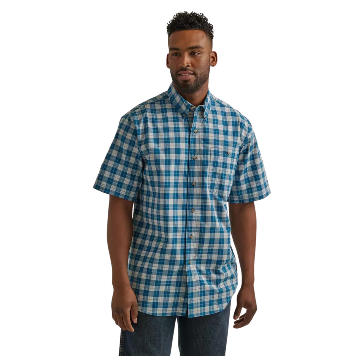 Men s Wrangler Blue Rugged Wear Short Sleeve Shirt Frey Outfitters