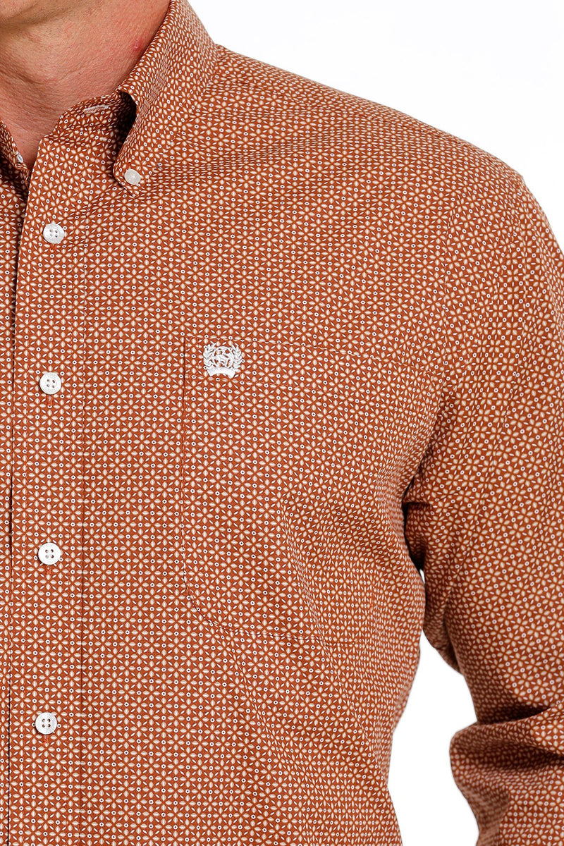 Men's Cinch Geometric Shape Brown Long Sleeve Western Shirt