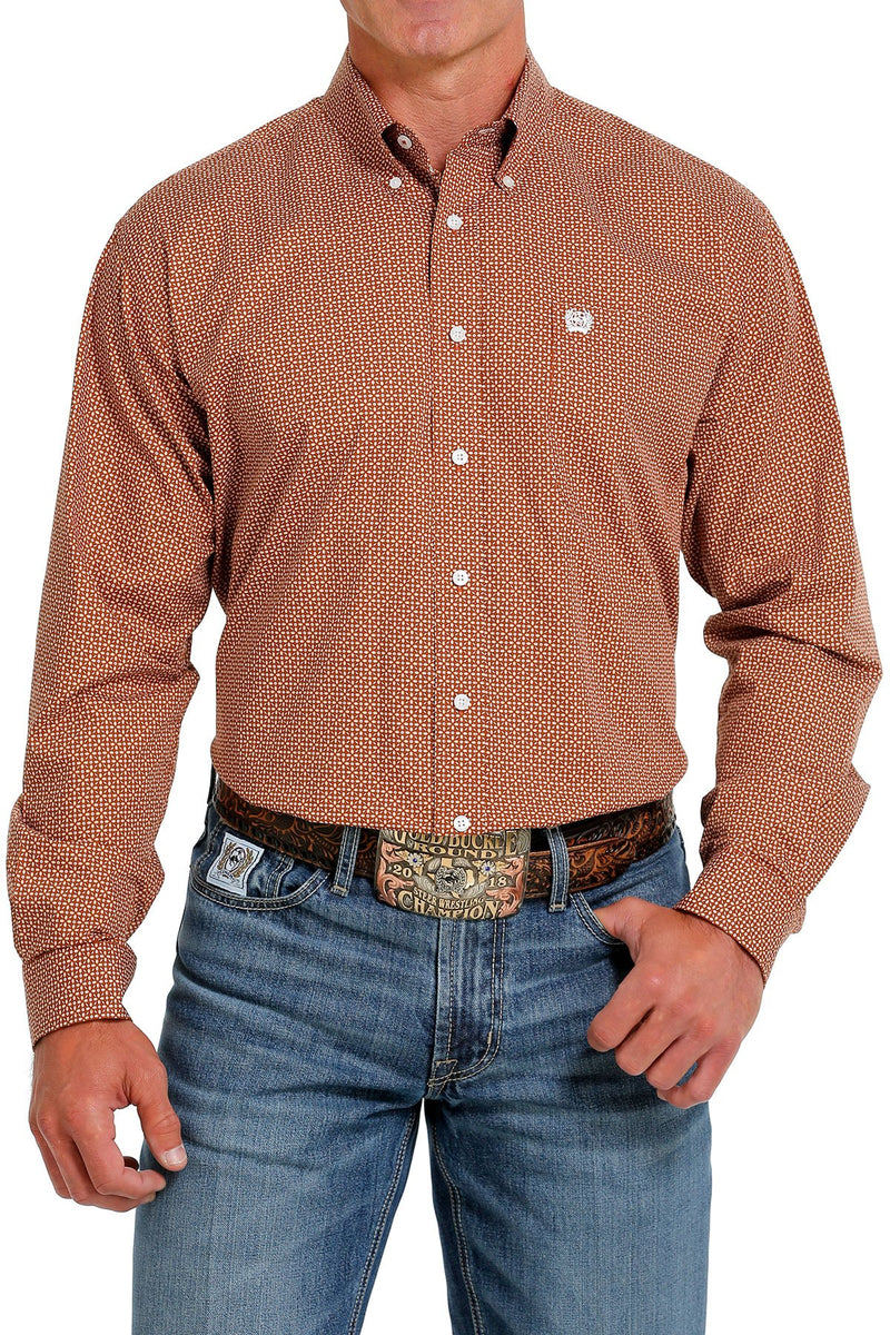 Men's Cinch Geometric Shape Brown Long Sleeve Western Shirt