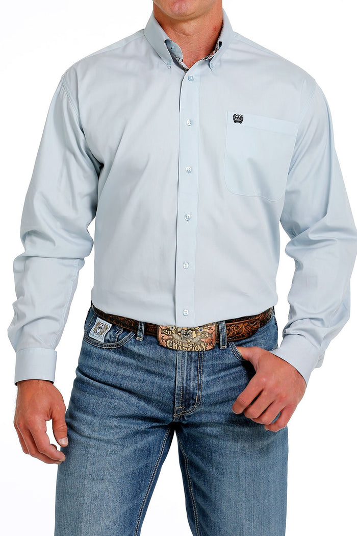 Men's Cinch Light Blue Solid Long Sleeve Western Shirt