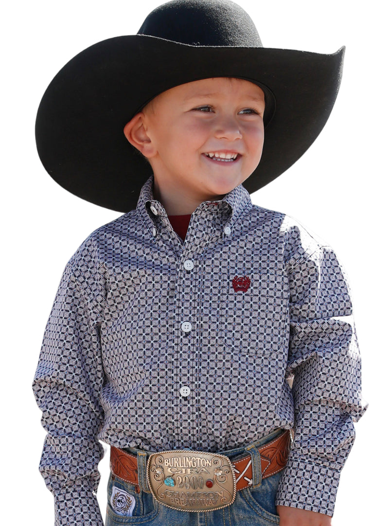 Boy's Multi Print Long Sleeve Western Shirt