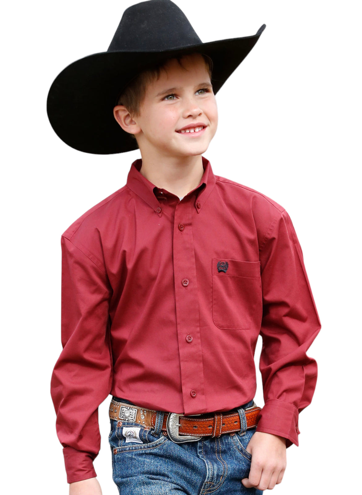 Boy's Cinch Solid Red Western Shirt