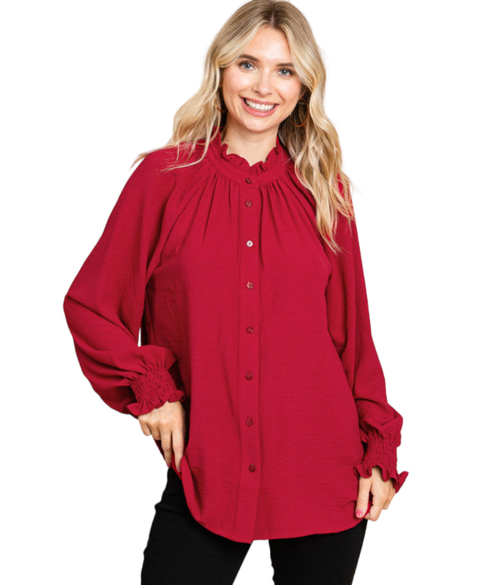 Women's Burgundy Long Sleeve Top
