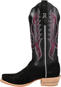 Women's R. Watson Black Suede/Black Sinatra Calf Rough Out Western Boot