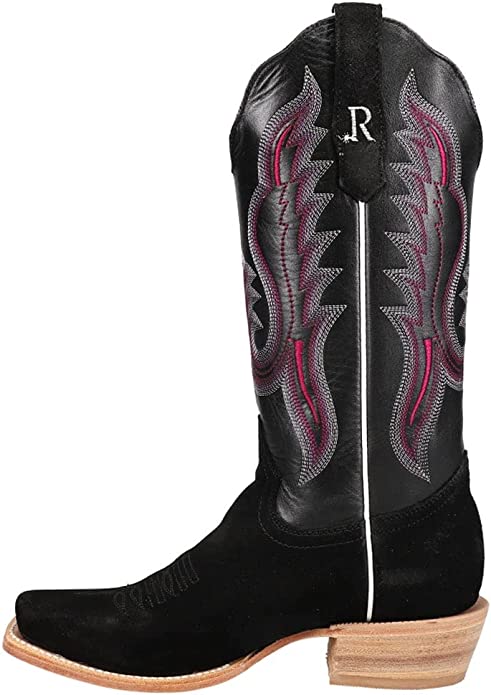 Women's R. Watson Black Suede/Black Sinatra Calf Rough Out Western Boot