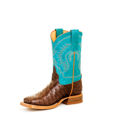 Kid's Anderson Bean Chocolate Impostrich/Turquoise Sinsation Leather Sole Boot