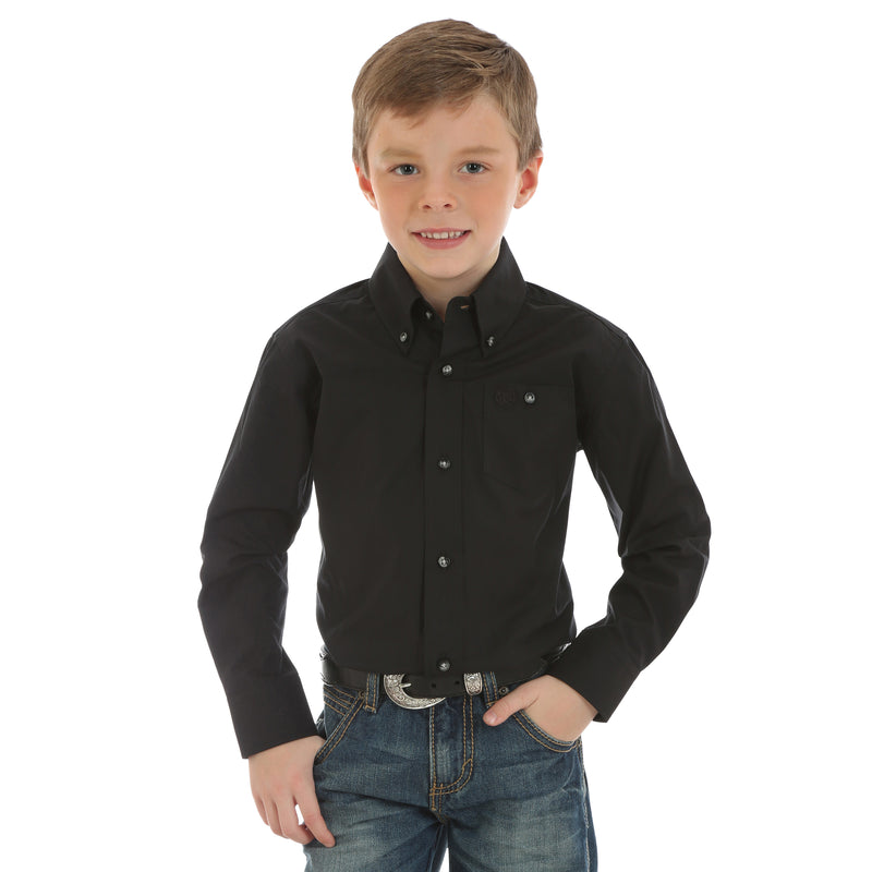 Boy's Wrangler Black Solid Long Sleeve Shirt