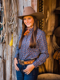 Women's Cinch Button-Down Western Shirt- Blue/Orange/Cream