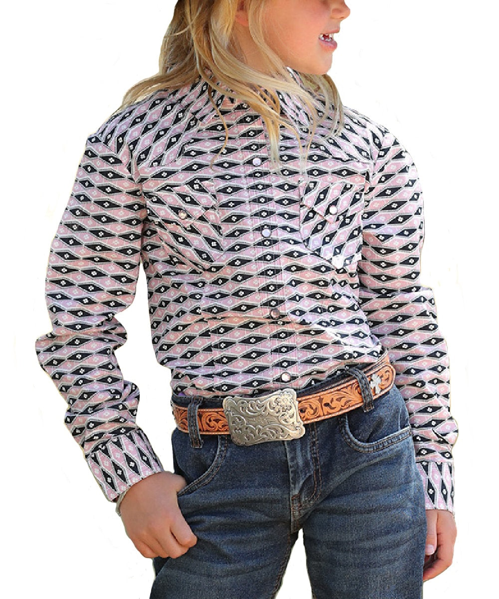 Girl's Cinch Geometric Print Western Shirt- Pink