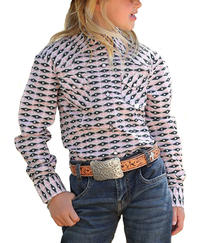 Girl's Cinch Geometric Print Western Shirt- Pink
