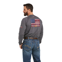 Men's Ariat FR Air Brand Flag Heather Grey Graphic Long Sleeve Shirt
