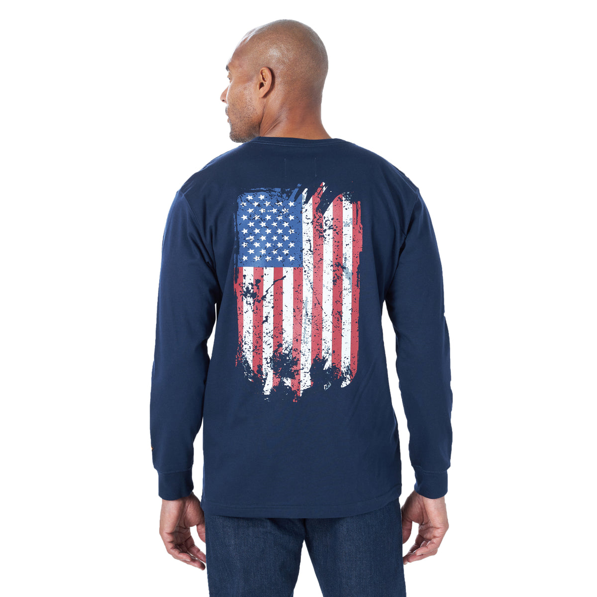Men's Wrangler FR Flame Resistant Distressed Flag Navy Long Sleeve Shirt