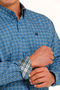 Men's Cinch Light Blue Diamond Print Shirt