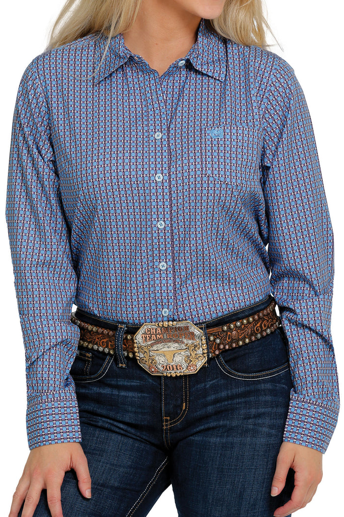 Women's Cinch Light Blue Arenaflex Long Sleeve Button Down Shirt