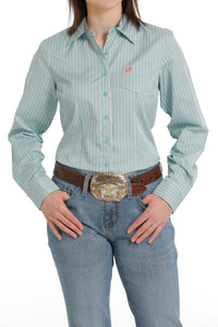 Women's Cinch Striped Light Blue Long Sleeve Western Shirt