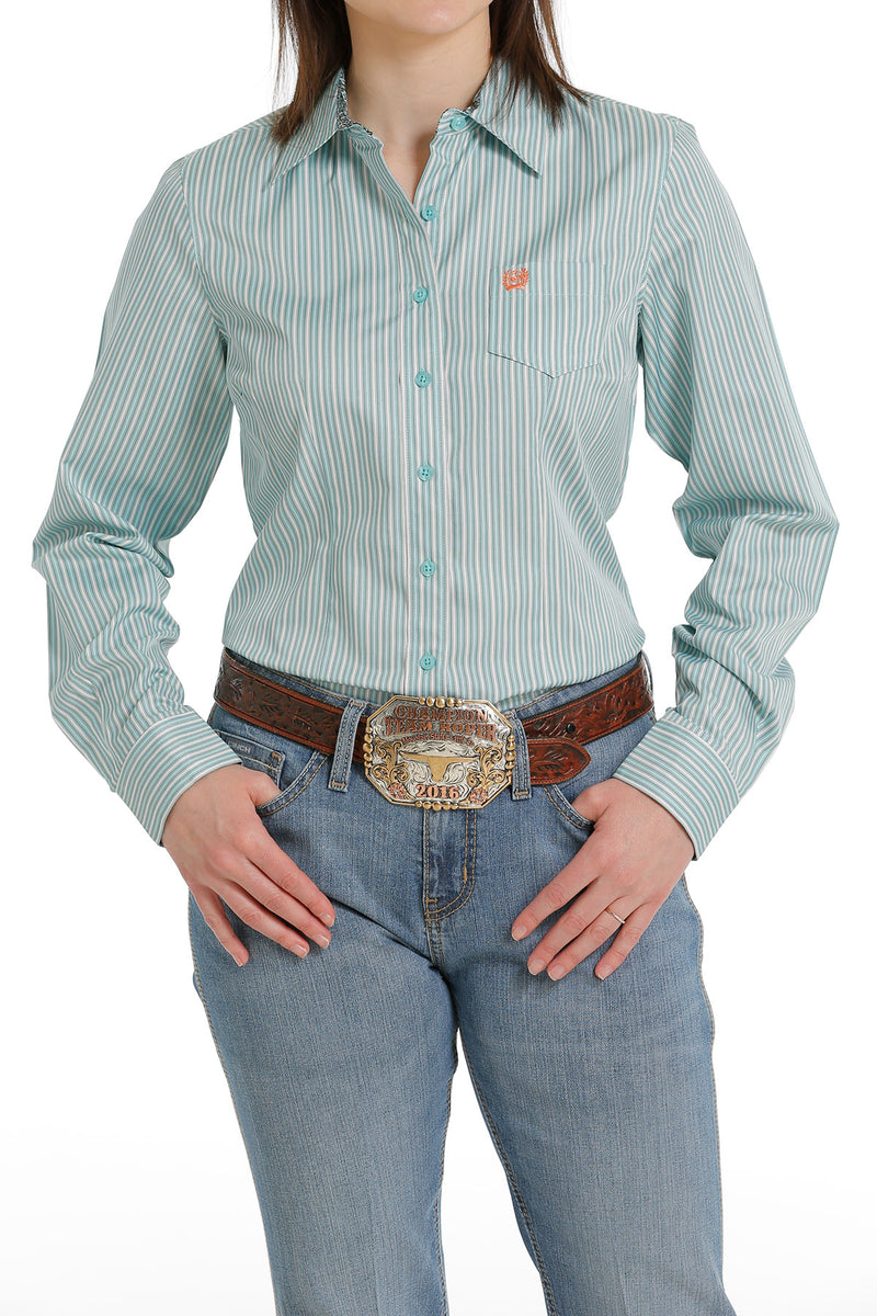 Women's Cinch Striped Light Blue Long Sleeve Western Shirt