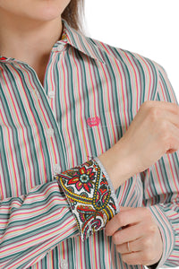 Ladies Cinch Striped Long Sleeve Shirt