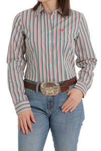 Ladies Cinch Striped Long Sleeve Shirt