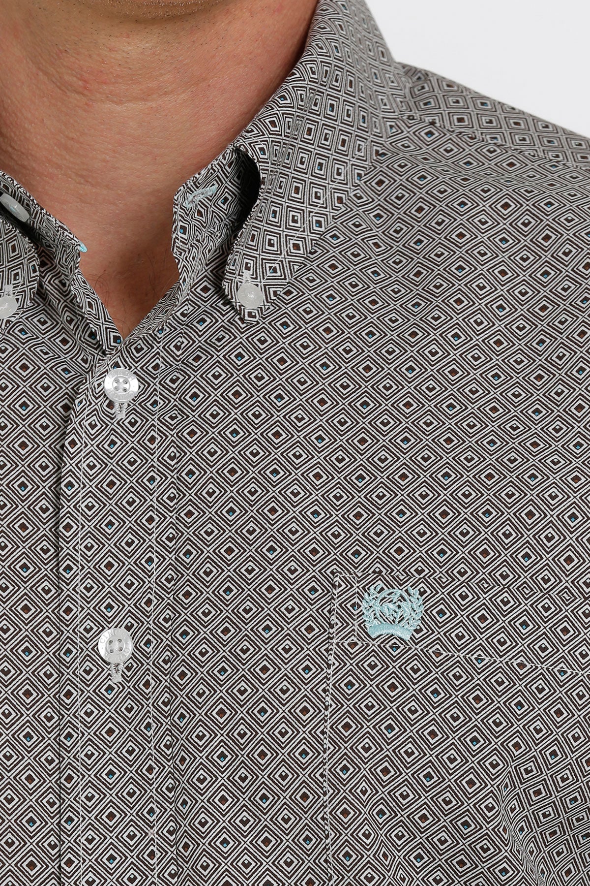 Men's Cinch White Print Long Sleeve Button Down Shirt
