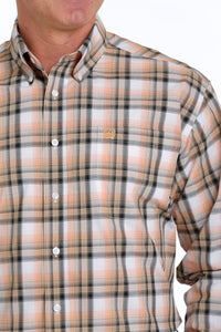 Men's Cinch Orange/White Plaid Long Sleeve Shirt