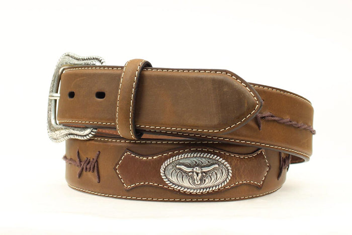 Men's Top Hand Men's Barbed Wire Design Brown Leather Belt