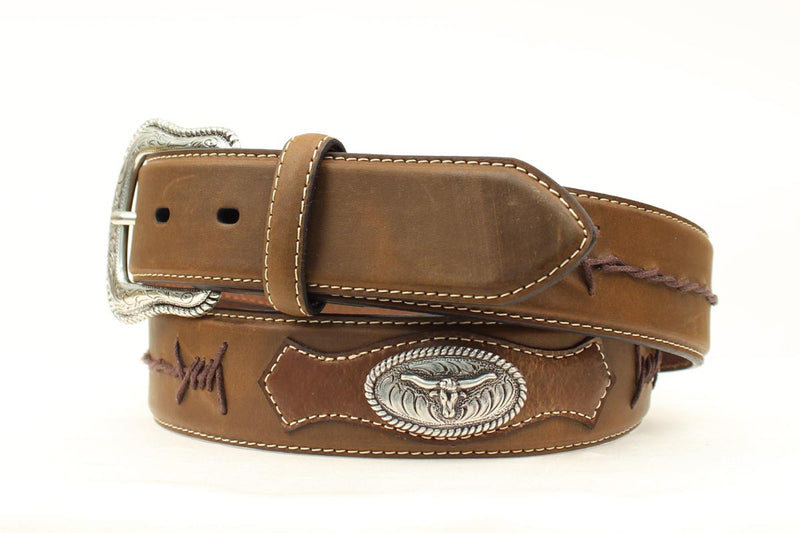 Men's Top Hand Men's Barbed Wire Design Brown Leather Belt