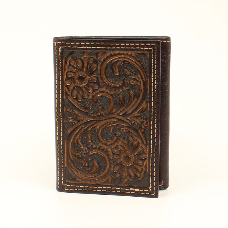 Tooled Leather Tri-Fold Wallet
