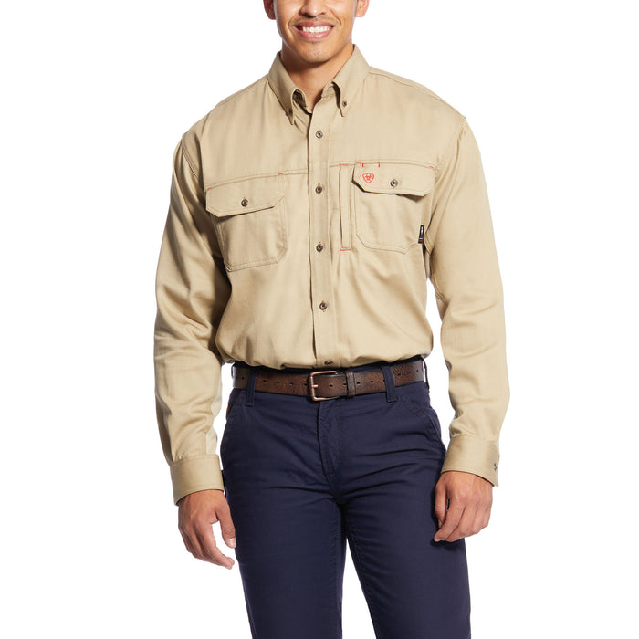 Men's Ariat Flame Resistant Solid Vent Khaki Work Shirt