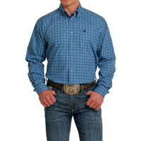 Men's Cinch Light Blue Diamond Print Shirt