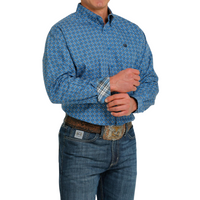 Men's Cinch Light Blue Diamond Print Shirt