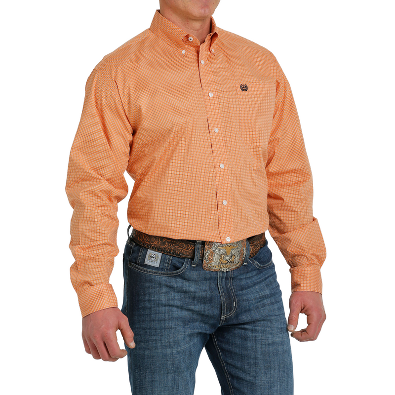 Men's Cinch Orange Print Long Sleeve Shirt
