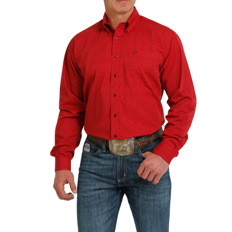 Men's Cinch Red Striped Long Sleeve Shirt