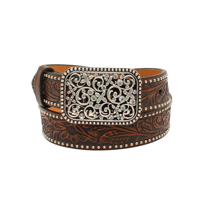 Girl's M & F 1 1/4" Floral Brown Belt