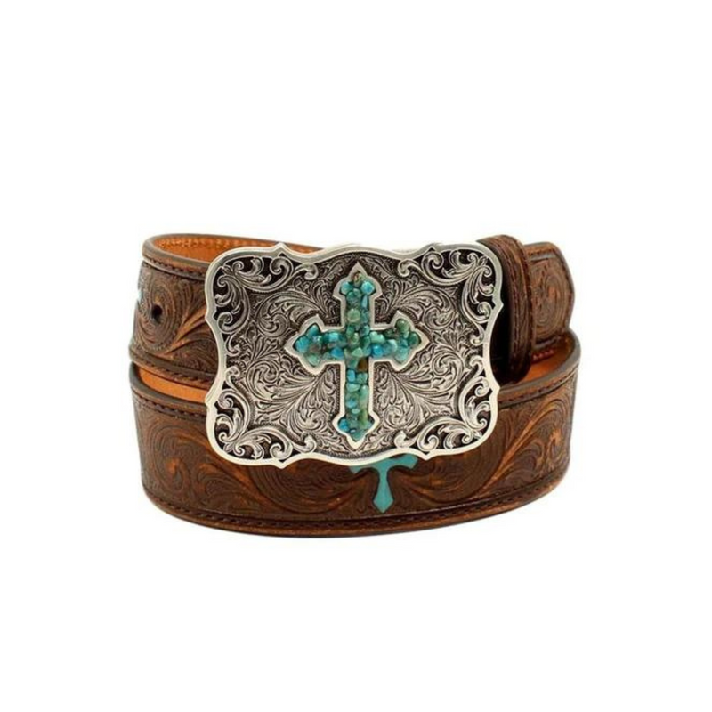 Girl's Nocona 1 1/4" Turquoise Cross Belt