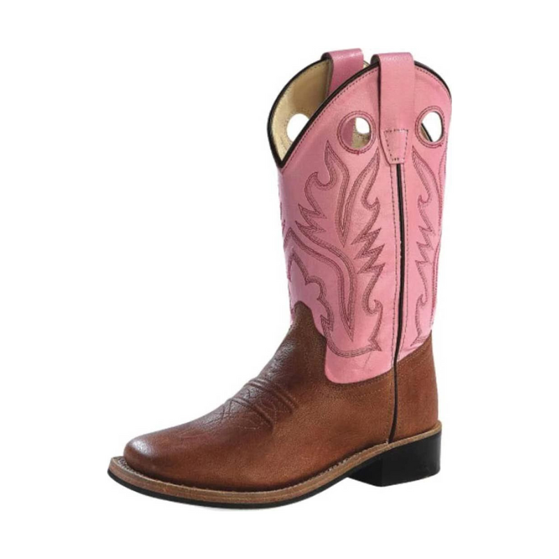 Kid's Jama Pink Shaft/Brown Square Toe Boot