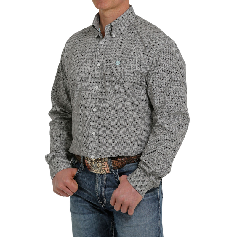 Men's Cinch White Print Long Sleeve Button Down Shirt