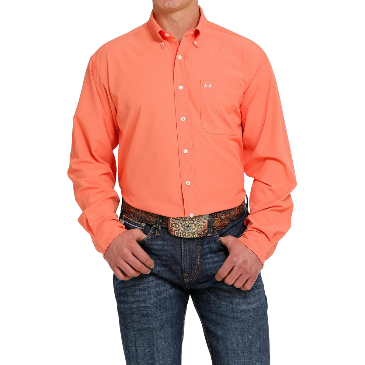 Men's Cinch Solid Coral Arenaflex Long Sleeve Shirt
