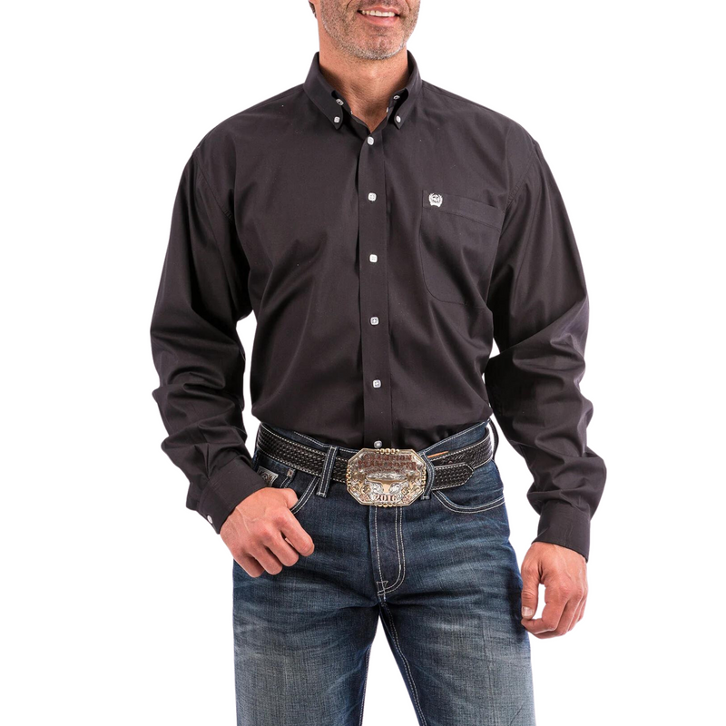Men's Cinch Solid Black Long Sleeve Button Down Shirt