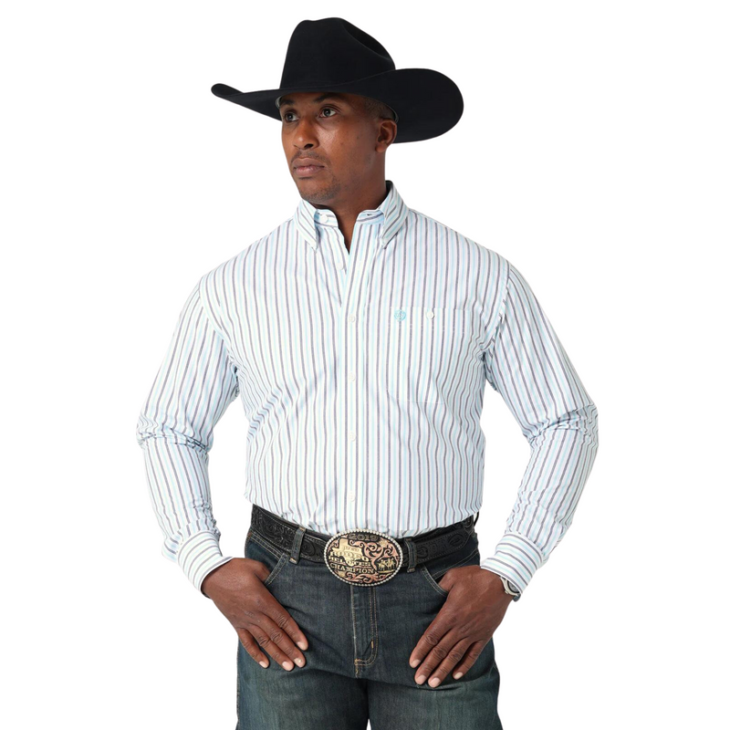 Men's Wrangler George Strait Blue Stripe Long Sleeve Shirt